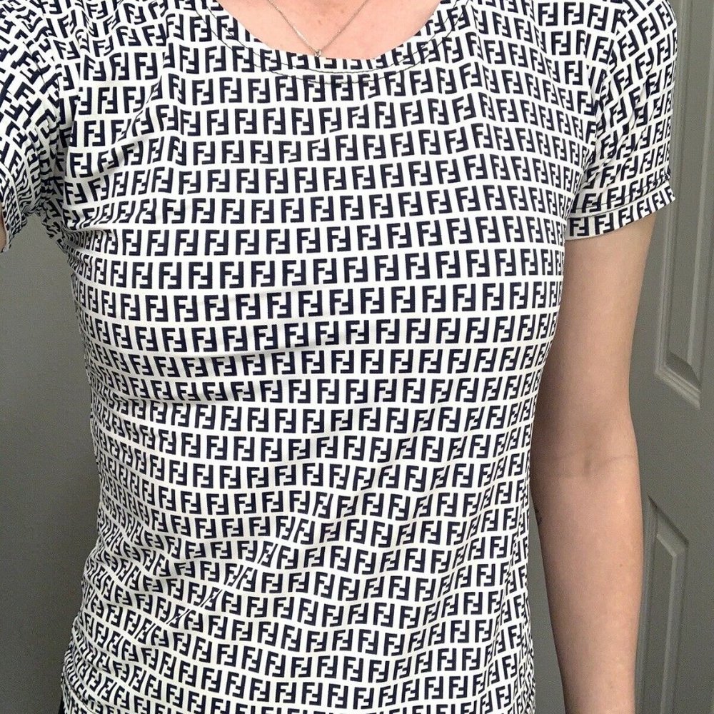 FENDI MONOGRAM SHIRT NAVY/WHITE SIZE S